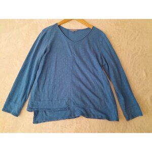 Habitat Womens Minimalist Asymmetric Casual Layered Long Sleeve Top Medium Blue